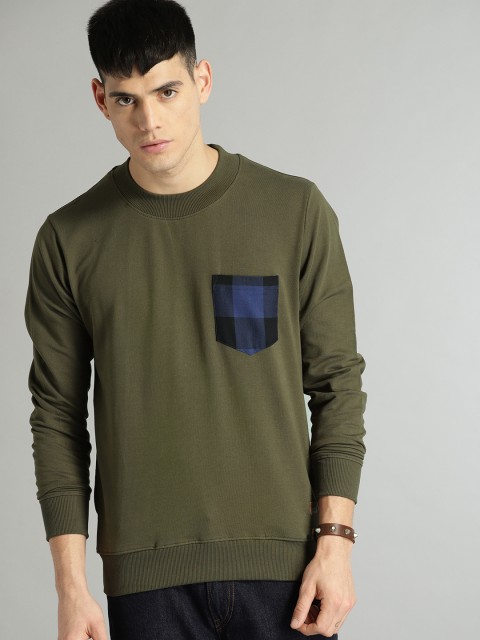 

Roadster Men Olive Green Solid Sweatshirt