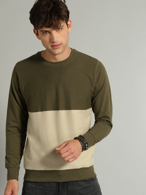 

Roadster Men Olive Green & Beige Colourblocked Sweatshirt