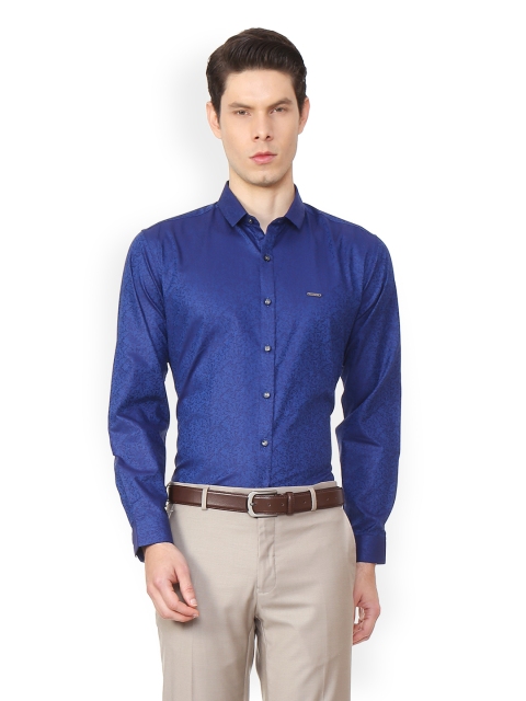 

V Dot Men Blue Slim Fit Printed Formal Shirt