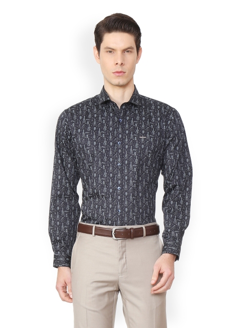 

V Dot Men Grey Slim Fit Printed Formal Shirt