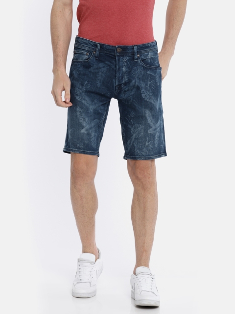 

Jack & Jones Men Blue Printed Slim Fit Denim Shorts