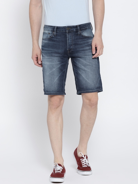 

Jack & Jones Men Blue Solid Regular Fit Denim Shorts