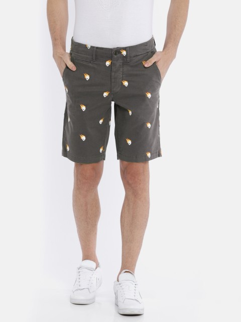 

Jack & Jones Men Grey Self-Design Slim Fit Chino Shorts