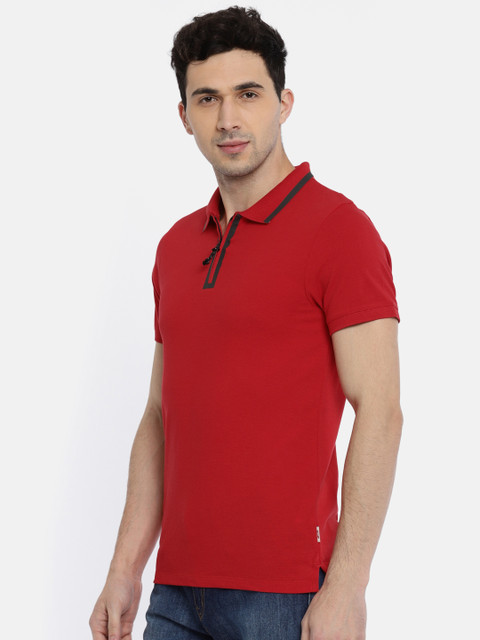 

Jack & Jones Men Red Slim Fit Solid Polo Collar T-shirt
