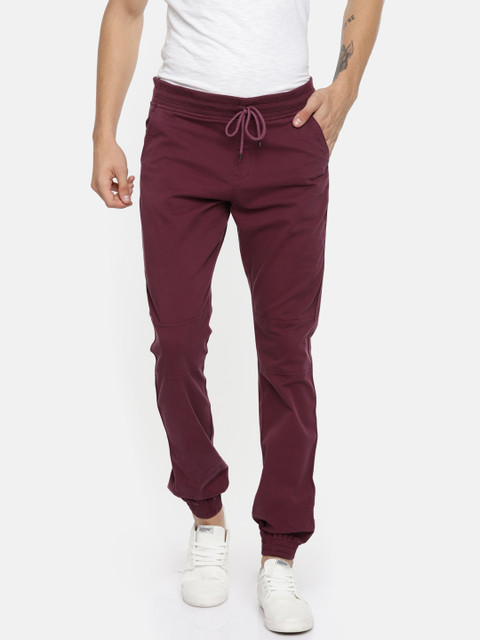 

Nature Casuals Men Burgundy Regular Fit Solid Joggers