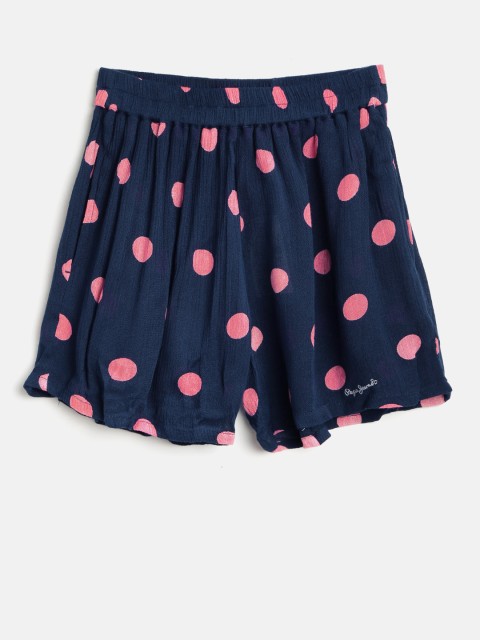 

Pepe Jeans Girls Navy Blue & Pink Polka Dots Print Regular Shorts