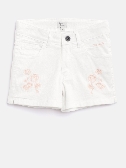 

Pepe Jeans Girls White Self Design Regular Fit Denim Shorts