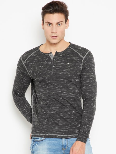 

SPYKAR Men Charcoal Grey Solid Henley Neck T-shirt