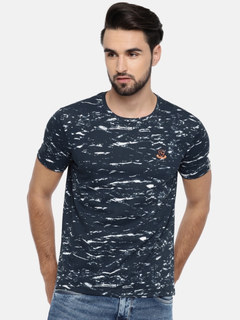 

SPYKAR Men Blue Printed Round Neck T-shirt
