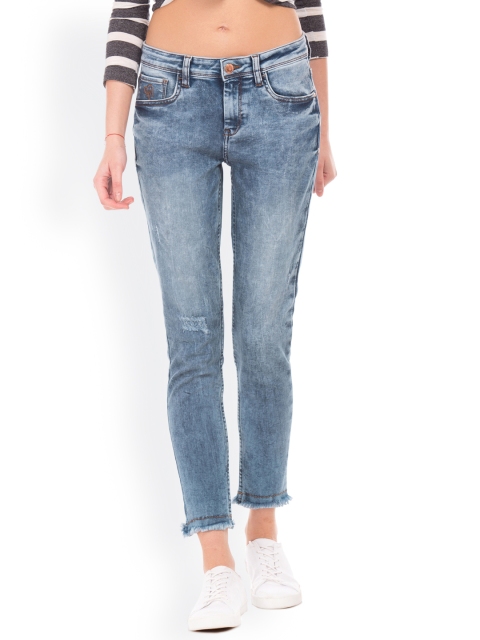 

Flying Machine Women Blue Skinny Fit Mid-Rise Low Distress Stretchable Jeans