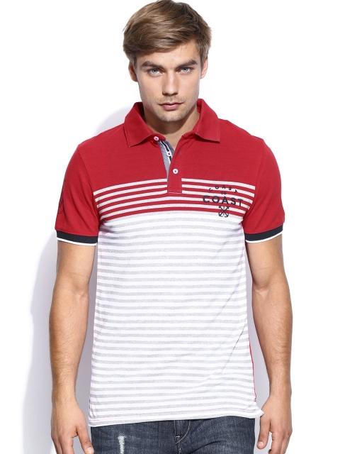 

Celio Men Red & White Striped Polo T-shirt