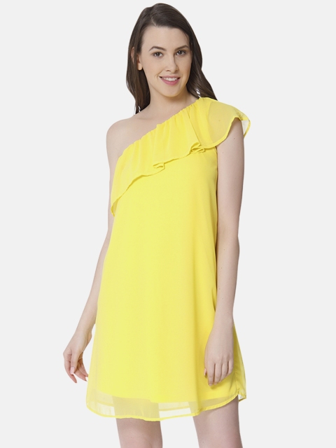

ONLY Women Solid Yellow Sheath Dress