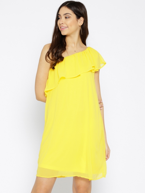 

ONLY Women Yellow Solid A-Line One-Shoulder Dress