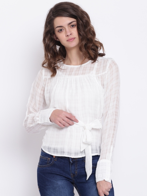 

ONLY Women White Self Design Sheer Top