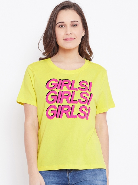 

ONLY Women Yellow Printed Round Neck T-shirt
