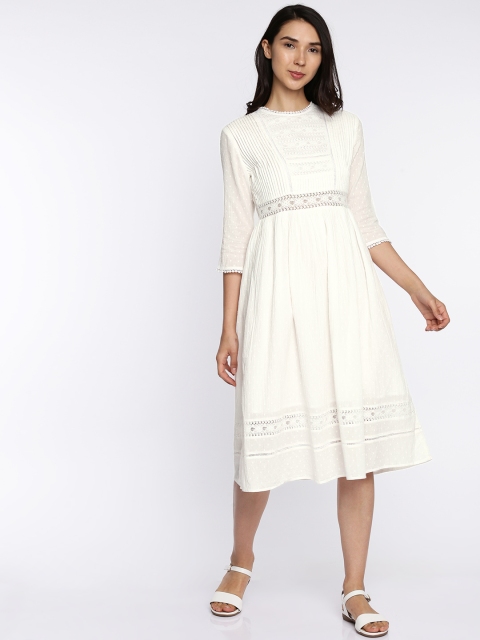 

ONLY Women White Self-Design A-Line Dress