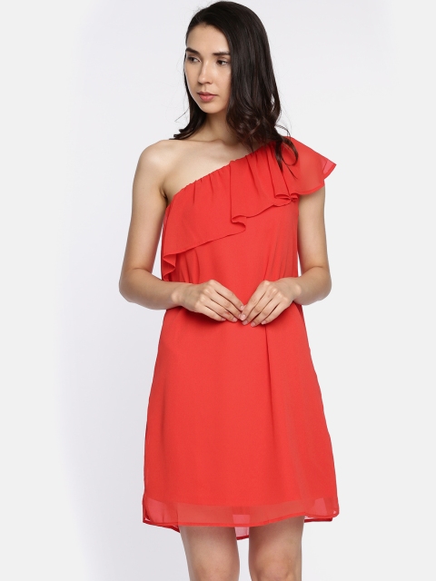 

ONLY Women Red Solid One-Shoulder A-Line Dress