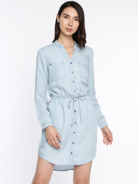 

ONLY Women Denim Blue Solid Sheath Dress