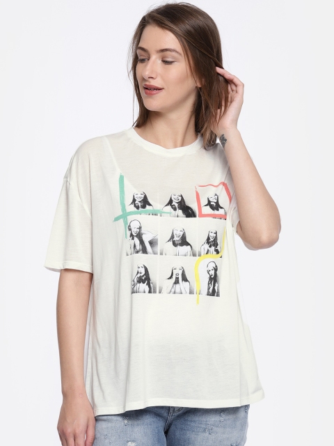 

ONLY Women White Printed Round Neck T-shirt