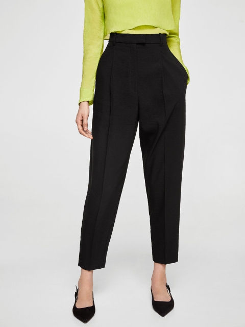 

MANGO Women Black Regular Fit Solid Peg Trousers