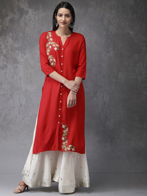 

Anouk Women Red Embroidered Kurta