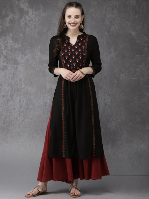 

Anouk Women Black & Red Yoke Design A-Line Kurta