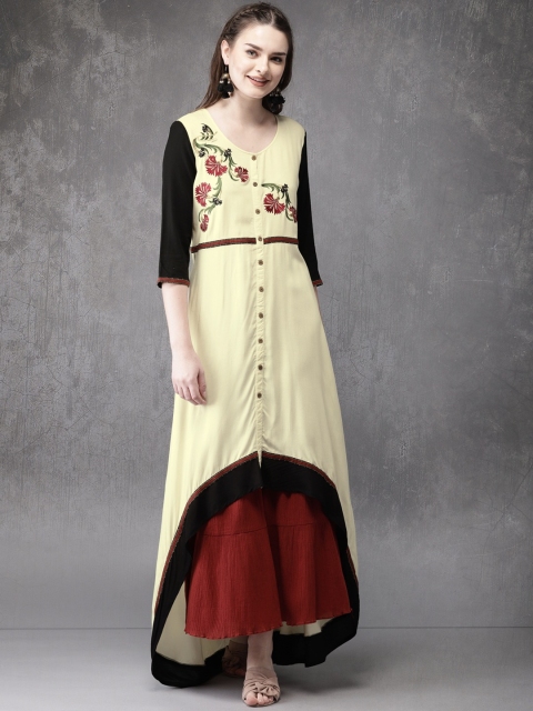 

Anouk Women Off-White Yoke Design A-Line Kurta