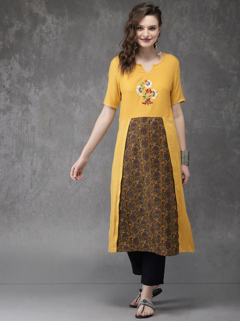 

Anouk Women Yellow Printed Embroidered A-Line Kurta