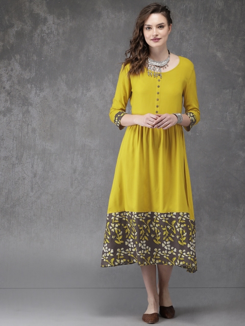

Anouk Women Mustard Yellow Solid A-Line Dress
