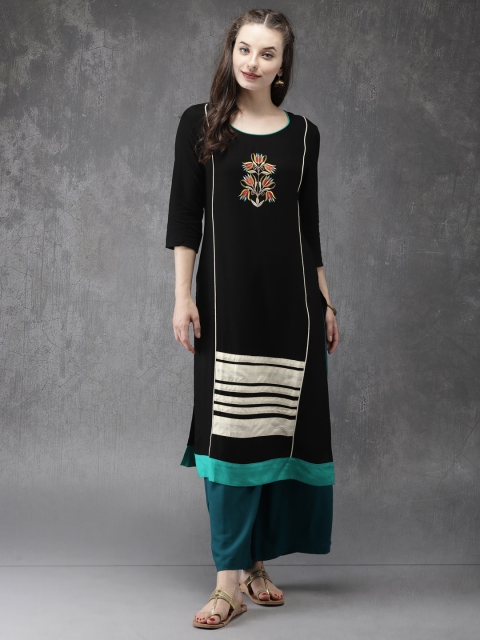 

Anouk Women Black Embroidered A-Line Kurta