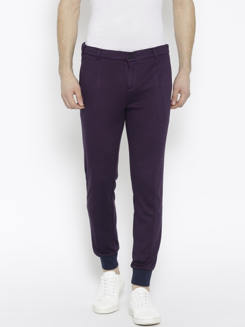 

Harvard Men Purple & Maroon Self-Checked Joggers