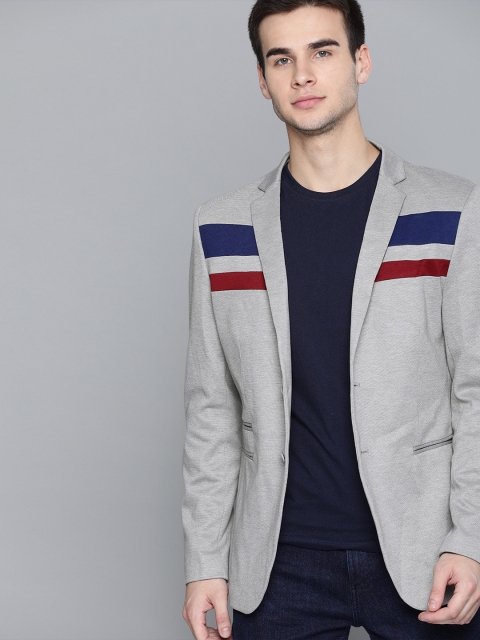 

Harvard Men Grey Striped Regular Fit Single-Breasted Casual Blazer