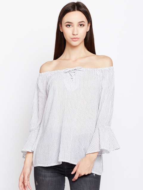 

Oxolloxo Women Off-White Printed Bardot Pure Cotton Top