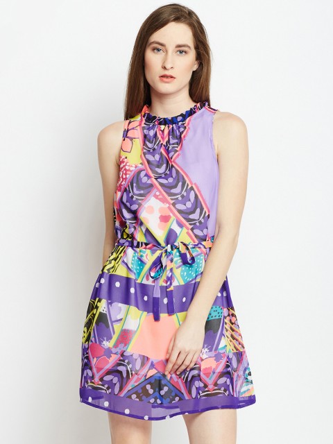 

Oxolloxo Women Lavender Printed A-Line Dress
