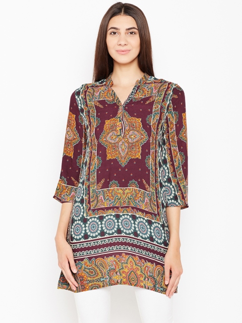 

Oxolloxo Maroon & Yellow Printed Tunic