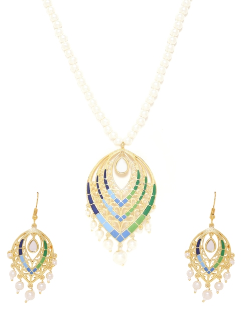 

Studio Voylla Gold-Toned Blue & Green Enamelled Jewellery Set