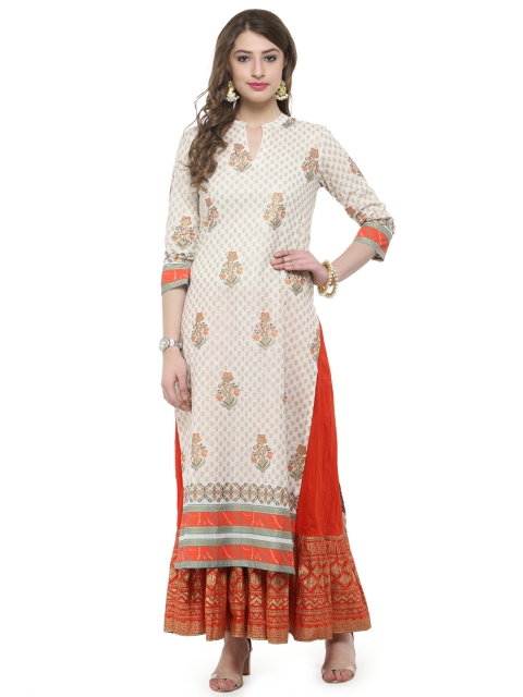 

Varanga Women Off-White & Beige Printed Straight Kurta