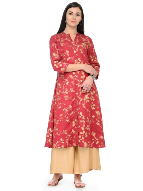

Varanga Women Red & Gold-Toned Printed Straight Kurta