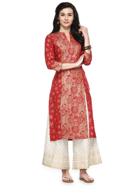 

Varanga Women Red & Gold-Toned Printed Straight Kurta