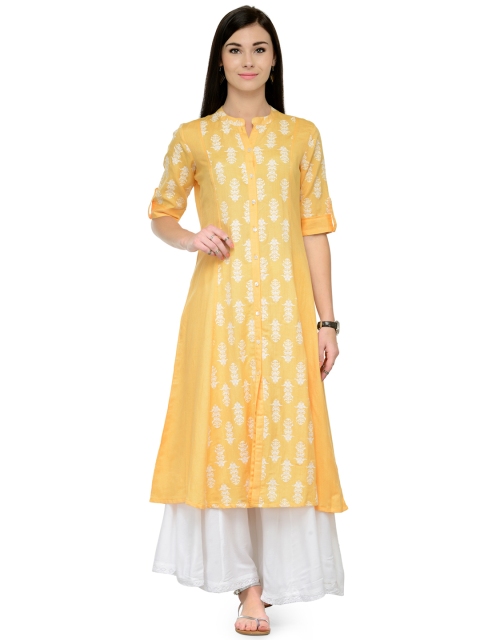 

Varanga Women Yellow & Off-White Printed A-Line Kurta