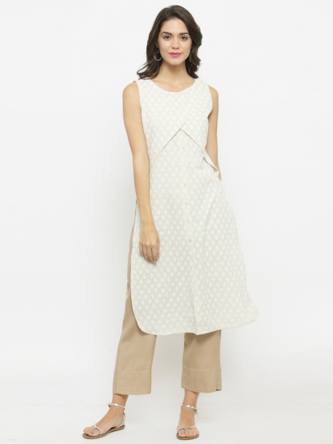 

Varanga Women Off-White Woven Design Straight Kurta
