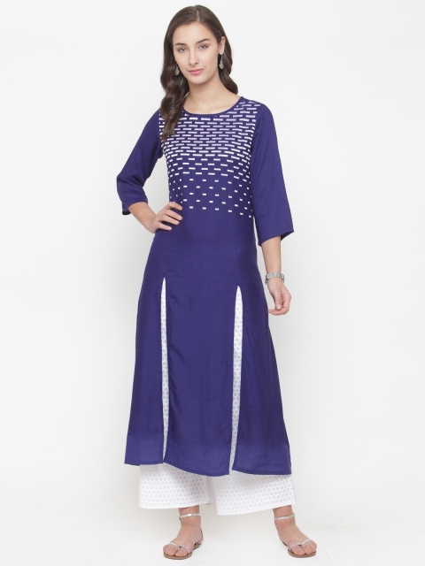 

Varanga Women Blue & Off-White Printed A-Line Kurta