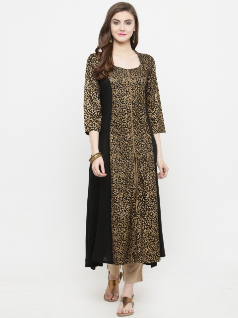 

Varanga Women Black & Gold-Toned Printed A-Line Kurta