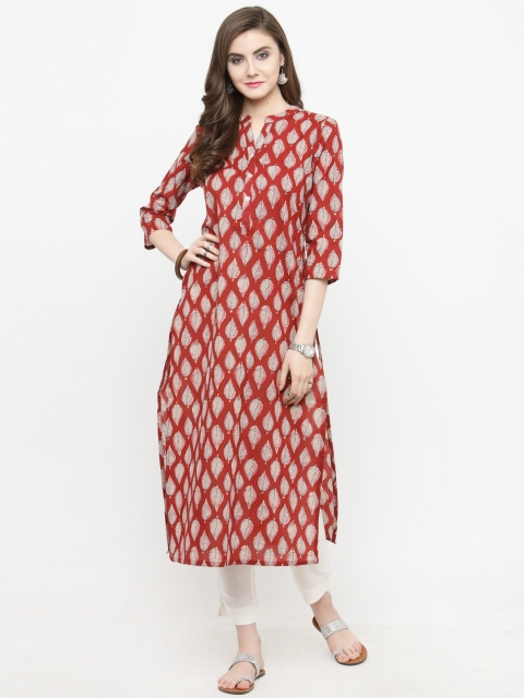 

Varanga Women Red & Off-White Printed Straight Kurta
