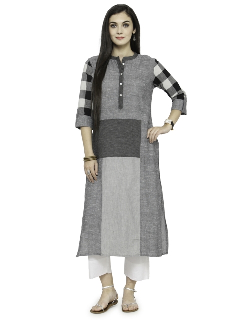 

Varanga Women Grey & Black Checked Straight Kurta