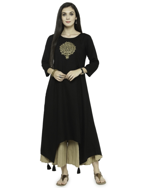 

Varanga Women Black & Gold-Toned Printed A-Line Asymmetric Kurta