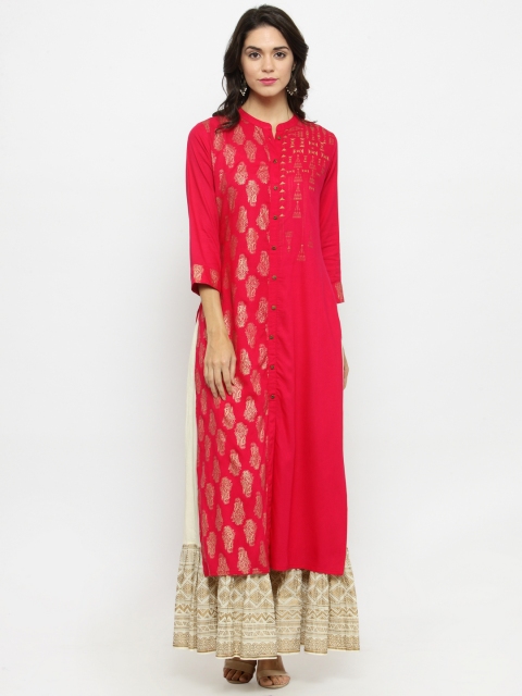

Varanga Women Coral & Gold-Toned Printed Straight Kurta