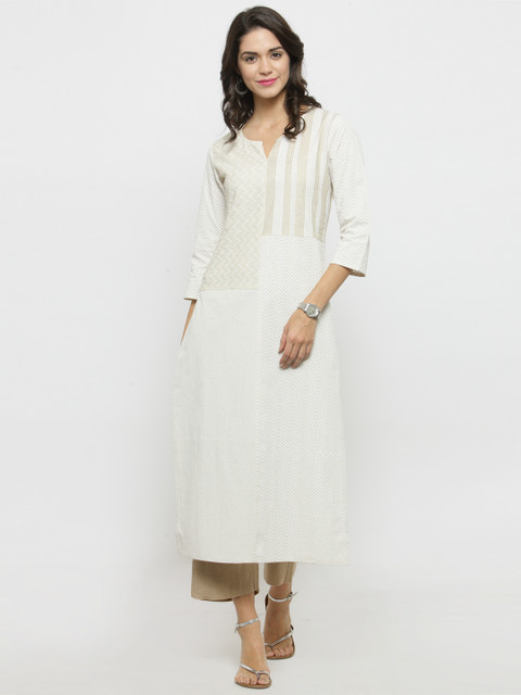 

Varanga Women Off-White & Beige Printed Straight Kurta