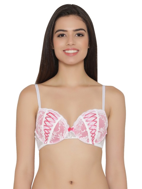 

Clovia Lace Padded Underwired Push Up Bra, Pink