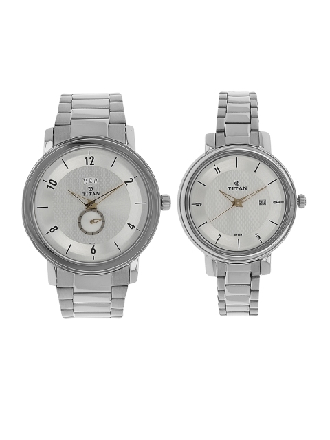 

Titan Men Silver-Toned His & Her s Analogue Watch Gift Set NK94402554SM01
